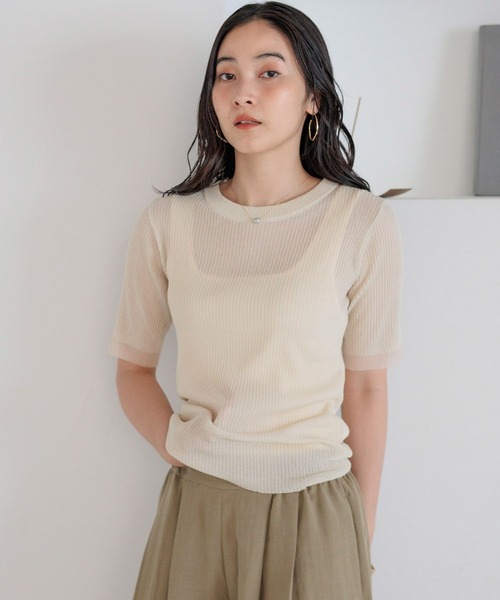 studio CLIP(スタディオクリップ)の「【daily CLIP】シャリシアーニットショートスリーブプルオーバー(Tシャツ/カットソー・レディース・スカイブルー/アイボリー/チャコール・FREE)」の2枚目の写真