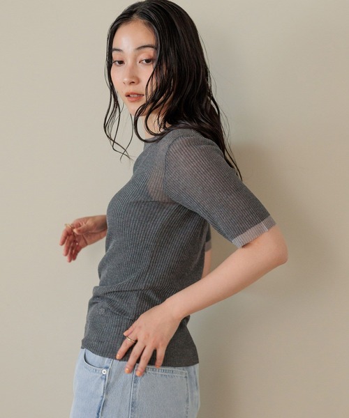 studio CLIP(スタディオクリップ)の「【daily CLIP】シャリシアーニットショートスリーブプルオーバー(Tシャツ/カットソー・レディース・スカイブルー/アイボリー/チャコール・FREE)」の4枚目の写真