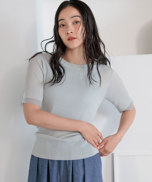 studio CLIP(スタディオクリップ)の「【daily CLIP】シャリシアーニットショートスリーブプルオーバー(Tシャツ/カットソー・レディース・スカイブルー/アイボリー/チャコール・FREE)」の11枚目の写真