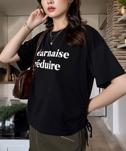 Chandelier(シャンデリア)の「サイドシャーリング 美シルエット ソフトコットンTシャツ(Tシャツ/カットソー・レディース・チャコールグレー/ブラック系/ホワイト系/イエロー系/ホワイト系1・M/L)」の15枚目の写真