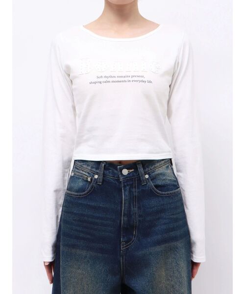 EMODA(エモダ)の「ロゴパッチロンT(Tシャツ/カットソー・レディース・イエロー/ホワイト/ブラウン/グレー・FREE)」の1枚目の写真