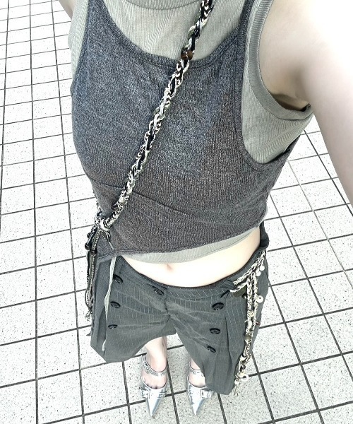 Never mind the XU / Chikashitsu+（ネバーマインド ザ エックスユー / チカシツプラス）の「【Nerd out XU】seven point stripe wide leg pants / 【ナードアウトエックスユー】セブンポイントストライプワイドレッグパンツ＜着用動画あり＞（スラックス・メンズ・グレー/ブラック・M）」の11枚目の写真