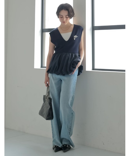 MEISM（ミズム）の「[2026 SUMMER COLLECTION][MEISM by Re:EDIT][MEISM by Re:EDIT]バルーンペプラムドッキングニットトップス（ベスト・レディース・ブラック/アイボリー/ネイビー・LARGE/MEDIUM）」の11枚目の写真