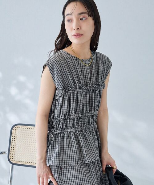 CRAFT STANDARD BOUTIQUE(クラフトスタンダードブティック)の「サッカーチェックブラウス(シャツ/ブラウス・レディース・ライトブルー/グレー・FREE)」の3枚目の写真
