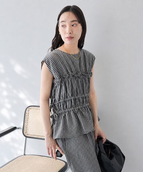 CRAFT STANDARD BOUTIQUE(クラフトスタンダードブティック)の「サッカーチェックブラウス(シャツ/ブラウス・レディース・ライトブルー/グレー・FREE)」の5枚目の写真