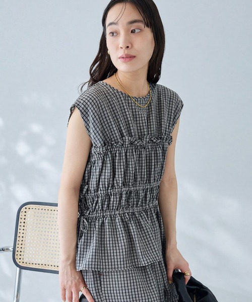 CRAFT STANDARD BOUTIQUE(クラフトスタンダードブティック)の「サッカーチェックブラウス(シャツ/ブラウス・レディース・ライトブルー/グレー・FREE)」の2枚目の写真