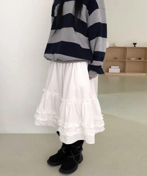HAILY(ヘイリー)の「ミニフリル切替ティアードミモレ丈スカート(スカート・レディース・ブラック/ホワイト・FREE)」の22枚目の写真