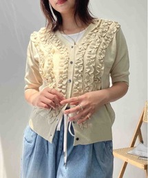 AS KNOW AS plus | ◯フロントフリルデザイン さらりと半袖カーディガン(カーディガン/ボレロ)