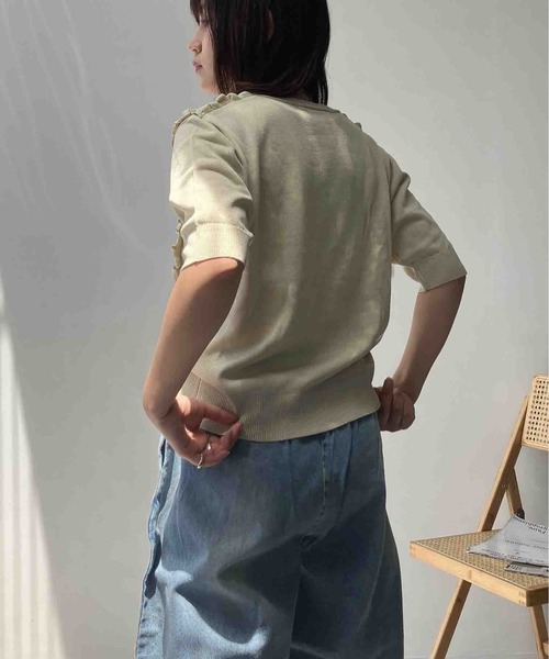 AS KNOW AS plus（アズノゥアズプラス）の「◯フロントフリルデザイン さらりと半袖カーディガン（カーディガン/ボレロ・レディース・イエロー/ブラック/ミント・FREE）」の9枚目の写真