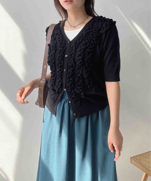 AS KNOW AS plus（アズノゥアズプラス）の「◯フロントフリルデザイン さらりと半袖カーディガン（カーディガン/ボレロ・レディース・イエロー/ブラック/ミント・FREE）」の20枚目の写真