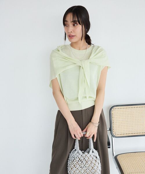 CRAFT STANDARD BOUTIQUE（クラフトスタンダードブティック）の「洗える ストール付きノースリーブニットプルオーバー【洗濯機OK】（ニット/セーター・レディース・ライトグリーン/ブラウン/オフホワイト・FREE）」の14枚目の写真