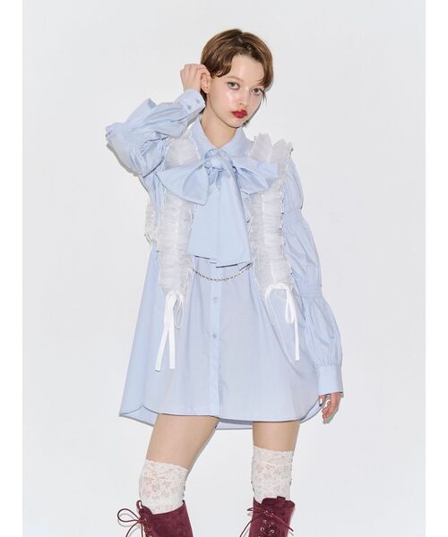 jouetie(ジュエティ)の「マムルークスリーブビッグリボンチュニックシャツ(シャツ/ブラウス・レディース・ネイビー/ブルー/オフホワイト・FREE)」の8枚目の写真