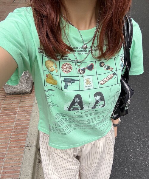 CIAOPANIC(チャオパニック)の「【2サイズ展開】カワイイプリントTEE(Tシャツ/カットソー・レディース・ネイビー/ホワイト/グリーン/ブルー/オフホワイト/ミント・FREE/X-SMALL)」の4枚目の写真