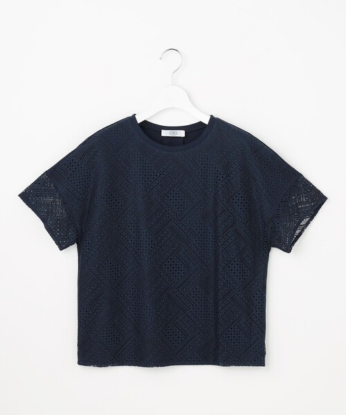 J.PRESS(ジェイプレス)の「【一枚で着映え・シーンレスに活躍】タイルライクレース クルーネック カットソー(Tシャツ/カットソー・レディース・ネイビー系/ホワイト系/ライトグレー系・T15/T13)」の10枚目の写真