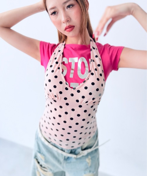 Y2K SYNAPSE FACTORY（ワイツーケー シナプスファクトリー）の「【ビックドット】ホルターネック（Tシャツ/カットソー・レディース・ホワイト/ブラック/ブラウン/ピンク/ミント・FREE）」の5枚目の写真