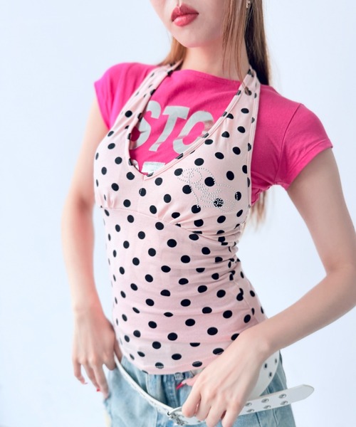 Y2K SYNAPSE FACTORY（ワイツーケー シナプスファクトリー）の「【ビックドット】ホルターネック（Tシャツ/カットソー・レディース・ホワイト/ブラック/ブラウン/ピンク/ミント・FREE）」の8枚目の写真