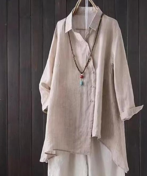 AMAJI(アマジ)の「アシンメトリー コットンリネン シャツジャケット(シャツ/ブラウス・レディース・グレー/レッド/ベージュ・X-LARGE/MEDIUM/LARGE)」の3枚目の写真