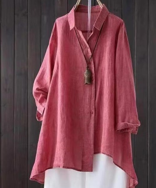 AMAJI(アマジ)の「アシンメトリー コットンリネン シャツジャケット(シャツ/ブラウス・レディース・グレー/レッド/ベージュ・X-LARGE/MEDIUM/LARGE)」の1枚目の写真