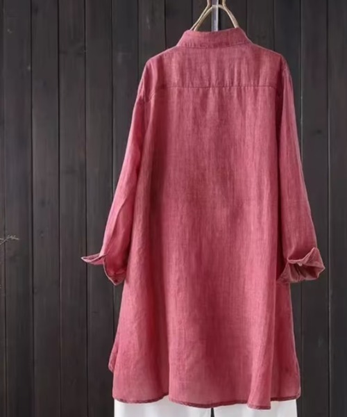 AMAJI(アマジ)の「アシンメトリー コットンリネン シャツジャケット(シャツ/ブラウス・レディース・グレー/レッド/ベージュ・X-LARGE/MEDIUM/LARGE)」の4枚目の写真