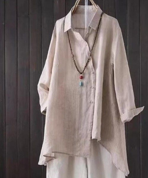 AMAJI(アマジ)の「アシンメトリー コットンリネン シャツジャケット(シャツ/ブラウス・レディース・グレー/レッド/ベージュ・X-LARGE/MEDIUM/LARGE)」の5枚目の写真