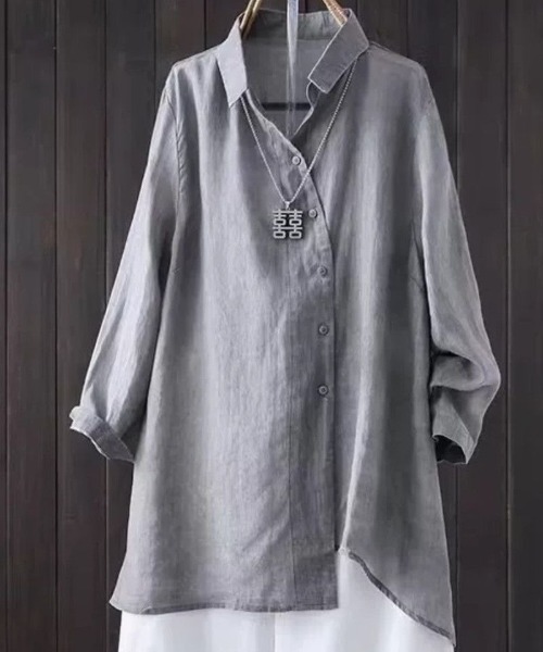 AMAJI(アマジ)の「アシンメトリー コットンリネン シャツジャケット(シャツ/ブラウス・レディース・グレー/レッド/ベージュ・X-LARGE/MEDIUM/LARGE)」の6枚目の写真