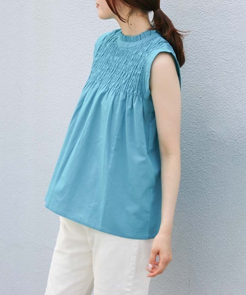 Bleu Bleuet(ブルーブルーエ)の「ノースリーブシャーリングブラウス(シャツ/ブラウス・レディース・ブラック/ライトピンク/ターコイズブルー・FREE)」の2枚目の写真