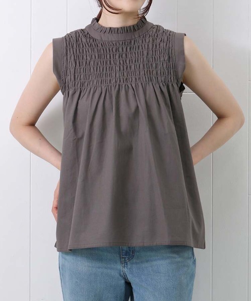 Bleu Bleuet(ブルーブルーエ)の「ノースリーブシャーリングブラウス(シャツ/ブラウス・レディース・ブラック/ライトピンク/ターコイズブルー・FREE)」の1枚目の写真