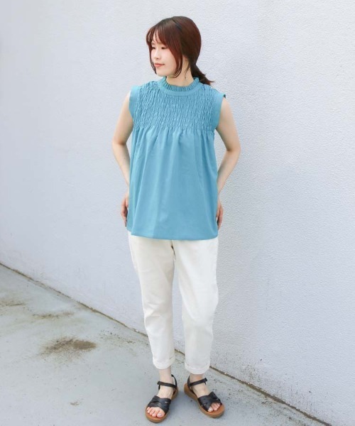 Bleu Bleuet(ブルーブルーエ)の「ノースリーブシャーリングブラウス(シャツ/ブラウス・レディース・ブラック/ライトピンク/ターコイズブルー・FREE)」の8枚目の写真