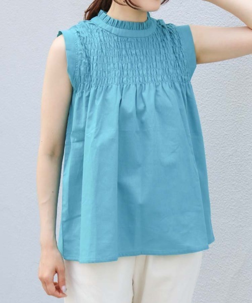 Bleu Bleuet(ブルーブルーエ)の「ノースリーブシャーリングブラウス(シャツ/ブラウス・レディース・ブラック/ライトピンク/ターコイズブルー・FREE)」の7枚目の写真