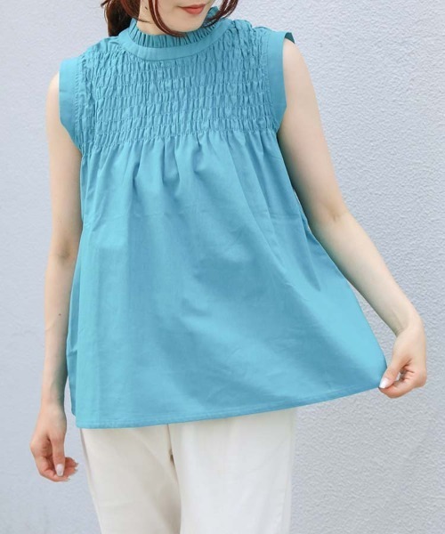 Bleu Bleuet(ブルーブルーエ)の「ノースリーブシャーリングブラウス(シャツ/ブラウス・レディース・ブラック/ライトピンク/ターコイズブルー・FREE)」の6枚目の写真