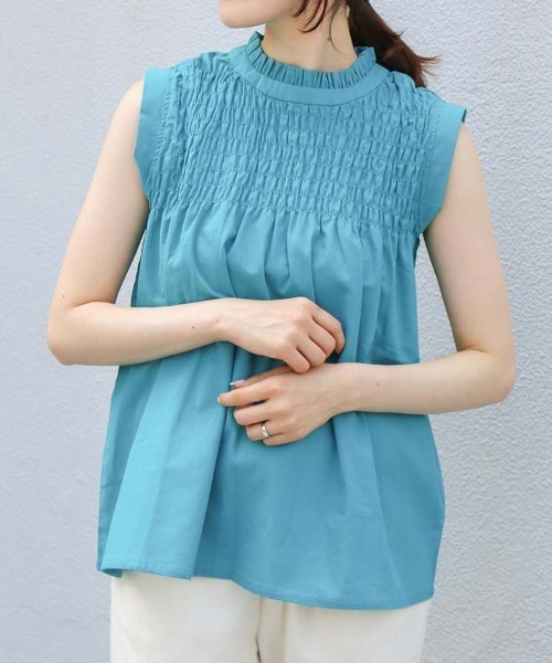 Bleu Bleuet(ブルーブルーエ)の「ノースリーブシャーリングブラウス(シャツ/ブラウス・レディース・ブラック/ライトピンク/ターコイズブルー・FREE)」の5枚目の写真