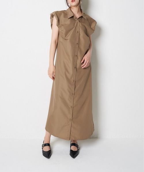 My shawty(マイシャウティー)の「puff shirt onepiece(ワンピース・レディース・ベージュ/ブラック・FREE)」の2枚目の写真