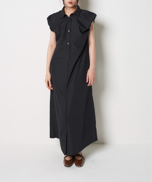 My shawty(マイシャウティー)の「puff shirt onepiece(ワンピース・レディース・ベージュ/ブラック・FREE)」の4枚目の写真