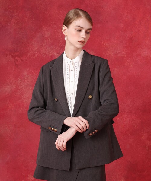 LOULOU WILLOUGHBY（ルルウィルビー）の「カルゼストレッチダブルジャケット（テーラードジャケット・レディース・ピンク/グレー系その他/ブラック・1/2）」の16枚目の写真