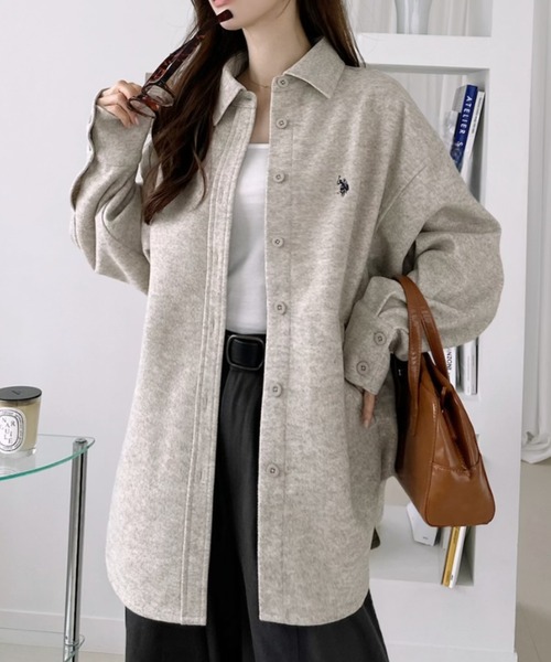 U.S. POLO ASSN.(ユーエスポロアッスン)の「【Ada.別注 U.S. POLO ASSN.】 メルトン シャツ ジャケット(シャツ/ブラウス・レディース・チャコール/オートミール/ベージュ・M/S)」の3枚目の写真