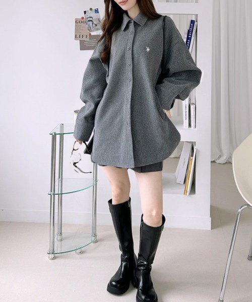 U.S. POLO ASSN.(ユーエスポロアッスン)の「【Ada.別注 U.S. POLO ASSN.】 メルトン シャツ ジャケット(シャツ/ブラウス・レディース・チャコール/オートミール/ベージュ・M/S)」の8枚目の写真