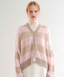 Mohair Striped Knit Cardigan (Pink)