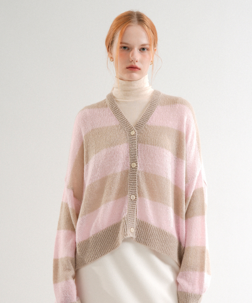 VLETI（ブレッティ）の「Mohair Striped Knit Cardigan (Pink)（カーディガン/ボレロ・レディース・ピンク・FREE）」の2枚目の写真