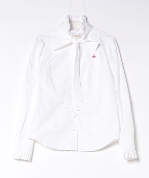 Vivienne Westwood(ヴィヴィアンウエストウッド)の「オーブジャカードシャツフリルボウシャツ(シャツ/ブラウス・レディース・ホワイト/ブラック・36/38/40)」の1枚目の写真