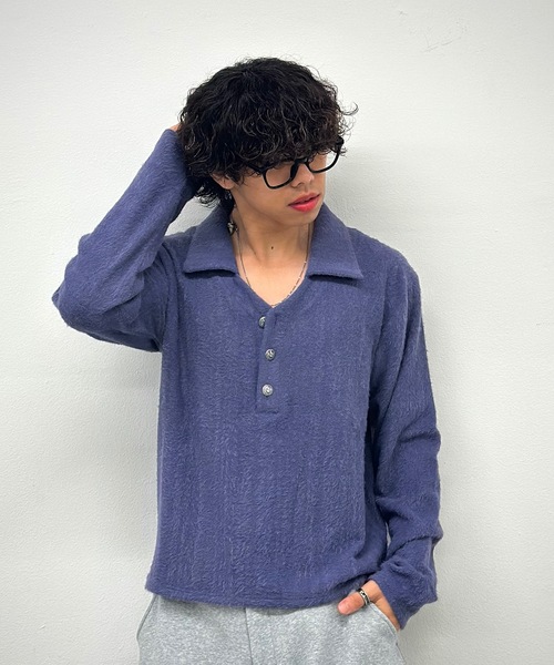 MandO(エムオー)(エムオー)の「【ユニセックス】ボーダー&無地ルーズスキッパーニットポロ(ポロシャツ・メンズ・パープル/チャコールグレー/ブラウン/ボルドー/ブラック系その他/ブラック・MEDIUM/LARGE)」の17枚目の写真