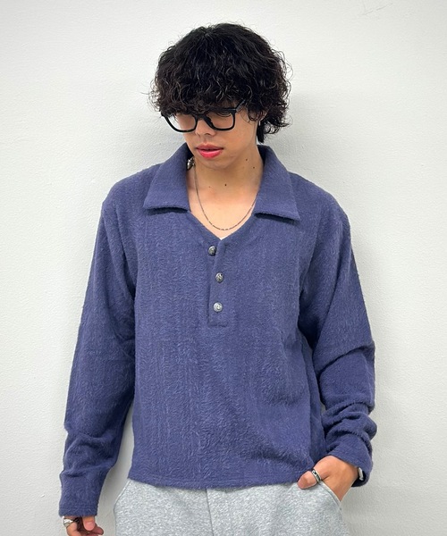 MandO(エムオー)(エムオー)の「【ユニセックス】ボーダー&無地ルーズスキッパーニットポロ(ポロシャツ・メンズ・パープル/チャコールグレー/ブラウン/ボルドー/ブラック系その他/ブラック・MEDIUM/LARGE)」の18枚目の写真