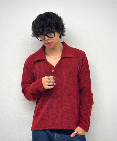 MandO(エムオー)(エムオー)の「【ユニセックス】ボーダー&無地ルーズスキッパーニットポロ(ポロシャツ・メンズ・パープル/チャコールグレー/ブラウン/ボルドー/ブラック系その他/ブラック・MEDIUM/LARGE)」の20枚目の写真