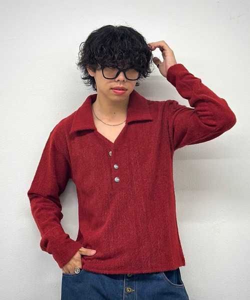 MandO(エムオー)(エムオー)の「【ユニセックス】ボーダー&無地ルーズスキッパーニットポロ(ポロシャツ・メンズ・パープル/チャコールグレー/ブラウン/ボルドー/ブラック系その他/ブラック・MEDIUM/LARGE)」の21枚目の写真