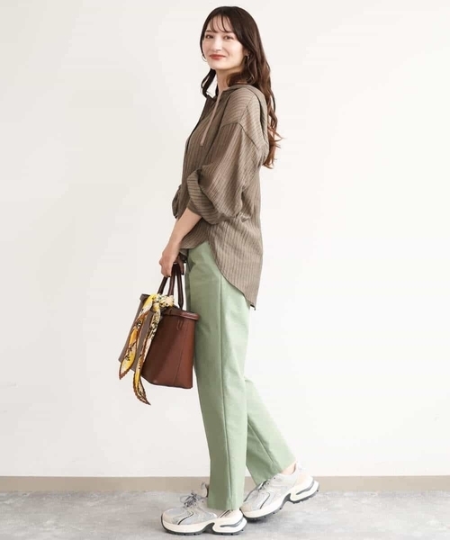 MK MICHEL KLEIN（エムケーミッシェルクラン）の「[洗える]シアーストライプ フーディーシャツブラウス（シャツ/ブラウス・レディース・ブラウン/ベージュ/ピンク・38）」の14枚目の写真