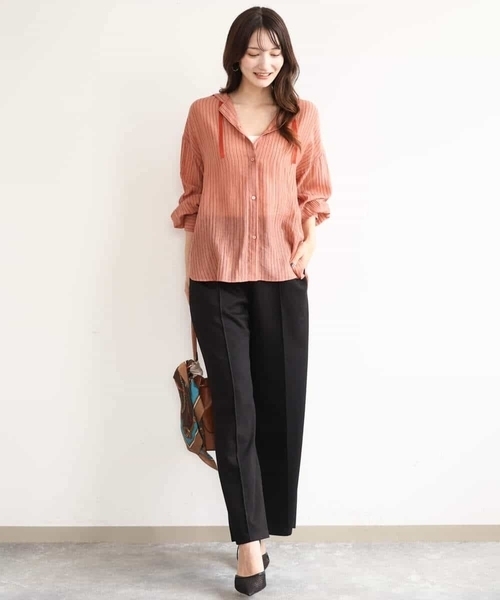 MK MICHEL KLEIN（エムケーミッシェルクラン）の「[洗える]シアーストライプ フーディーシャツブラウス（シャツ/ブラウス・レディース・ブラウン/ベージュ/ピンク・38）」の16枚目の写真