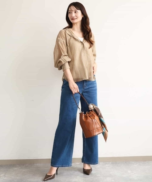 MK MICHEL KLEIN（エムケーミッシェルクラン）の「[洗える]シアーストライプ フーディーシャツブラウス（シャツ/ブラウス・レディース・ブラウン/ベージュ/ピンク・38）」の19枚目の写真
