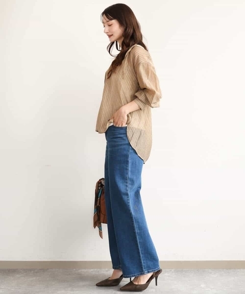 MK MICHEL KLEIN（エムケーミッシェルクラン）の「[洗える]シアーストライプ フーディーシャツブラウス（シャツ/ブラウス・レディース・ブラウン/ベージュ/ピンク・38）」の20枚目の写真