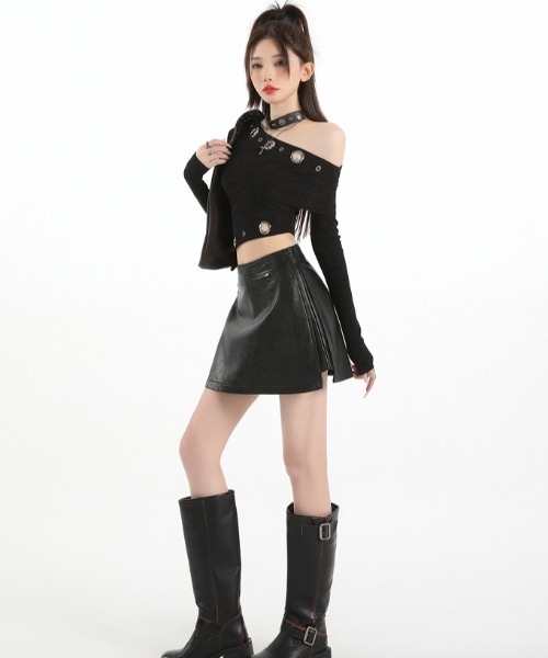 witch(ウイッチ)の「フェイクレザーミニスカパン(スカート・レディース・ブラウン/ブラック・L/M)」の14枚目の写真