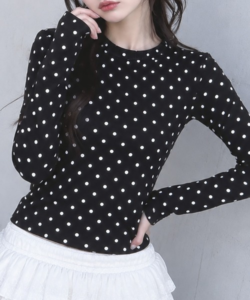 SPINNS(スピンズ)の「長袖ドットカットソー/韓国ガーリー(Tシャツ/カットソー・レディース・ブラウン/ブラック/ピンク・ONESIZE)」の1枚目の写真