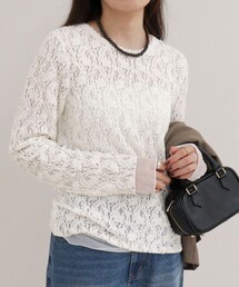 チュールレイヤードレースロンTシャツ